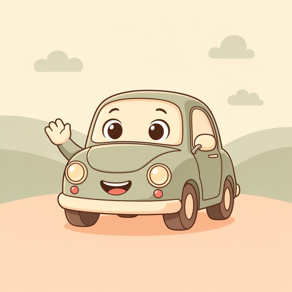 Friendly cartoon car waving hello